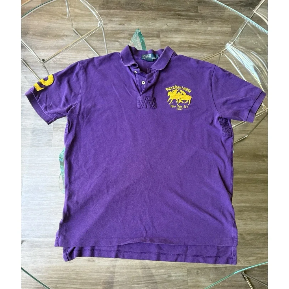 Vintage Polo Ralph Lauren Shirt Mens L New York NY 1967 Purple Yellow 2 Big Pony